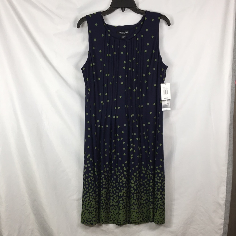Perceptions New York Midi Sleeveless Navy Blue and Olive Dress Size L Like-NEW